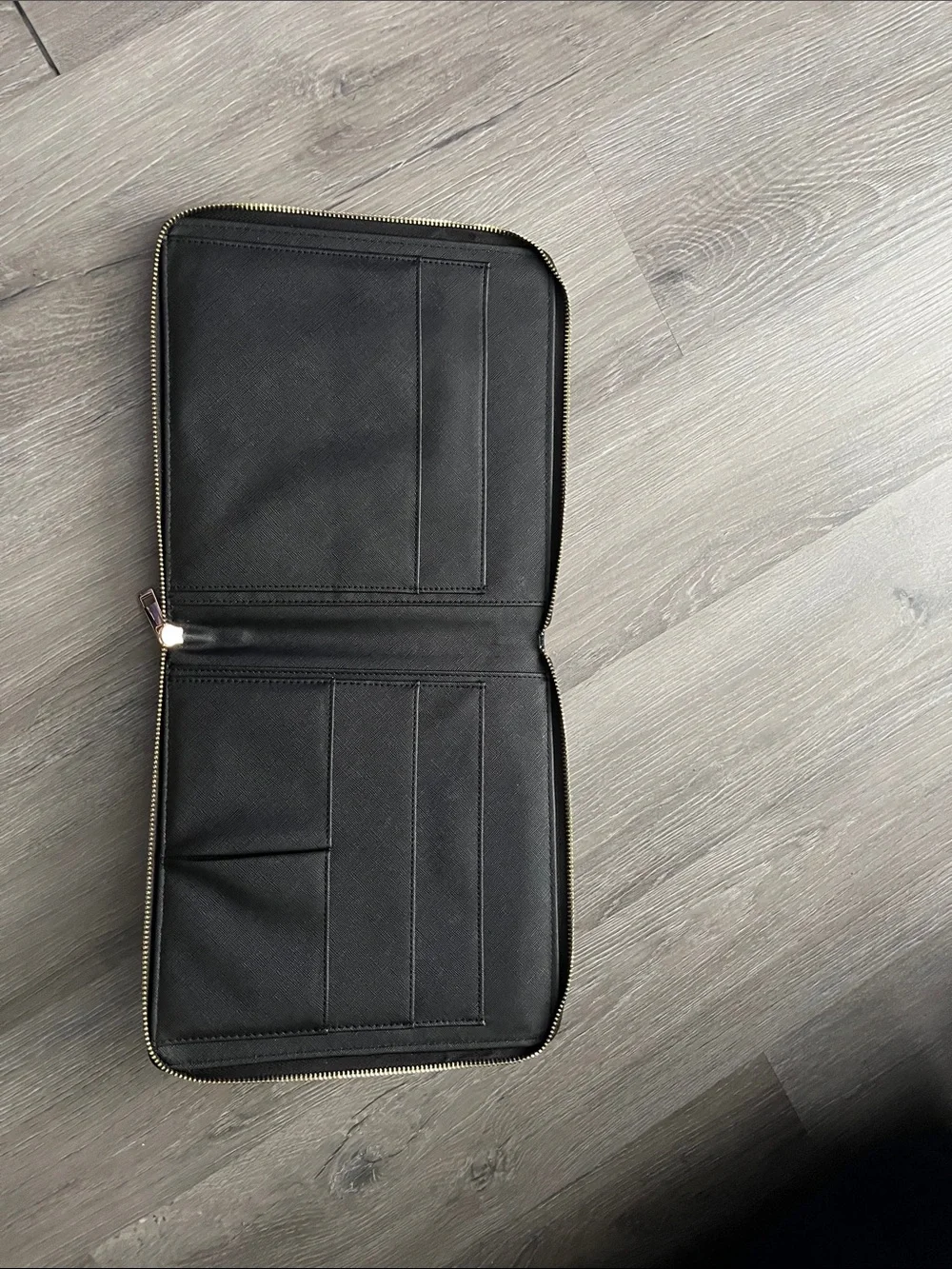 111SKIN Black Faux Leather Zip Small portFolio with Gold Logo